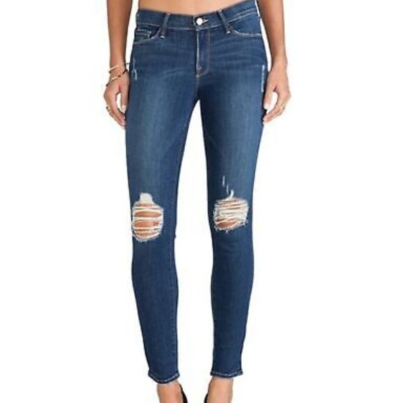 Frame Denim Le High Skinny Walgrove Distressed Jeans Raw Hem Knee Rips - Picture 3 of 10